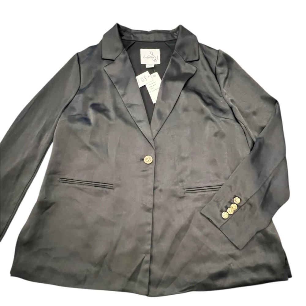 Slinky Black Jacket By Sam Edelman Womens Classic Blazer Large MSRP $179 Satin‎